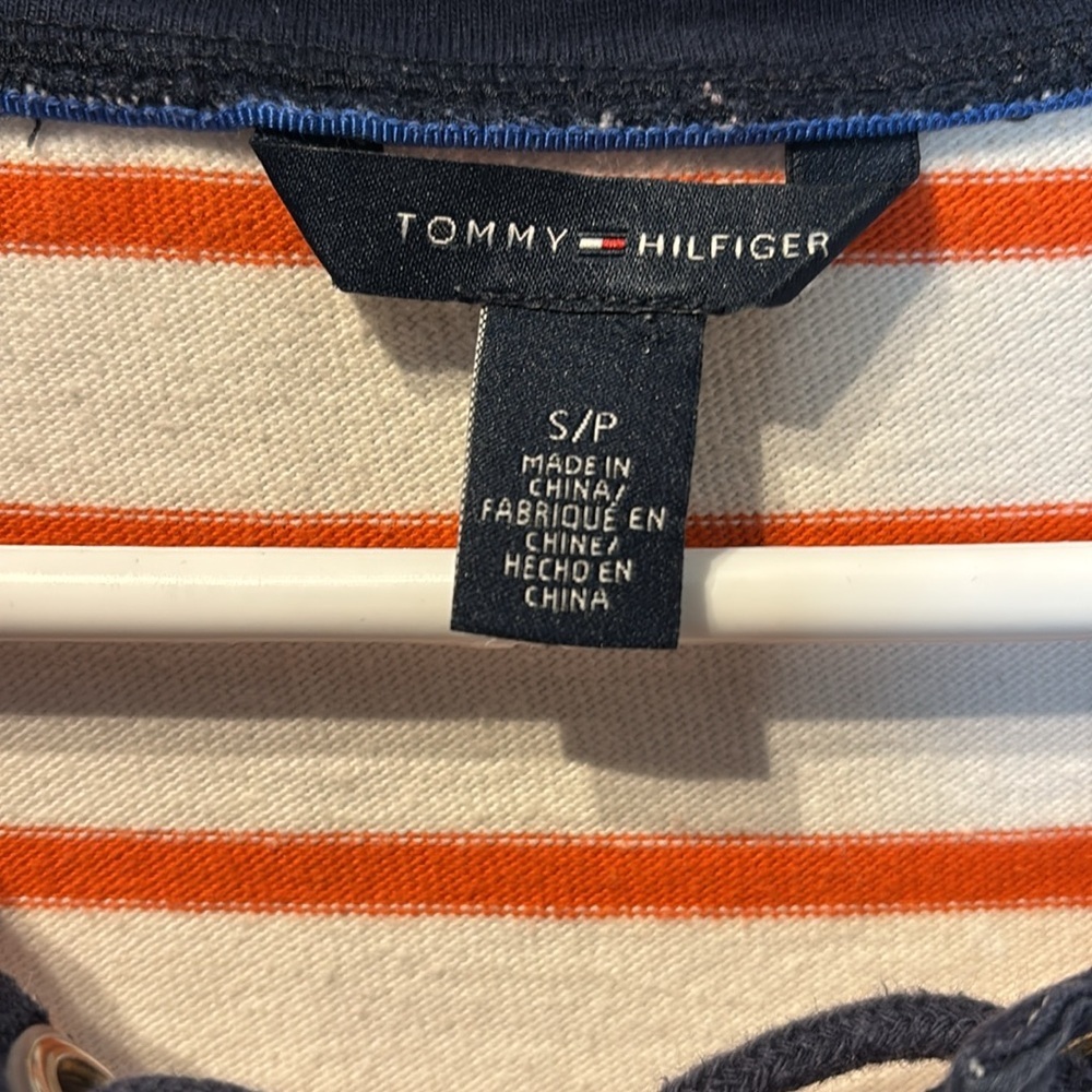 Tommy Hilfiger Orange, Navy And White Striped Lace Up Top - Picture 5 of 6
